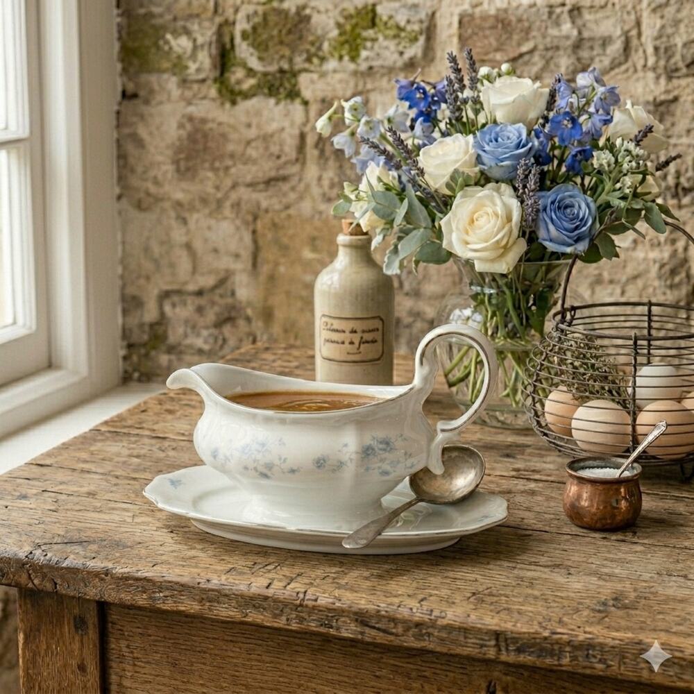 Johann Haviland Blue Garland Gravy Boat Floral Shabby Cottage French Country EUC